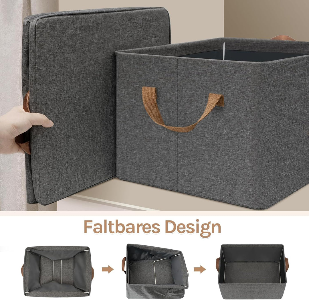 WOLTU Aufbewahrungsbox 5 Stück, mit Griffen, faltbar, Grau, 47x20x28 cm Grau 5pack (47x20x28cm), Gra