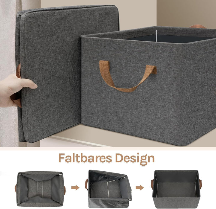WOLTU Aufbewahrungsbox 5 Stück, mit Griffen, faltbar, Grau, 47x20x28 cm Grau 5pack (47x20x28cm), Gra
