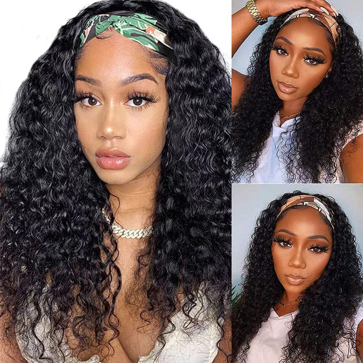 Headband Wig Deep Wave Human Hair Wigs Glueless None Lace Front Wigs For Black Women Brazilian Virgi