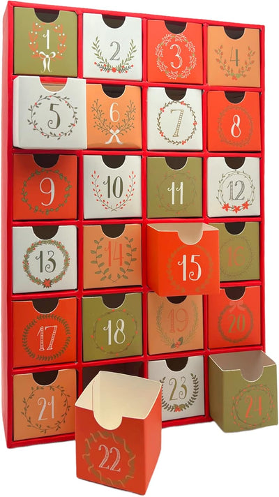 Adventskalender zum selbst Befüllen mit 24 Schubladen-Boxen, DIY-Weihnachtskalender Bastelset (Zahle