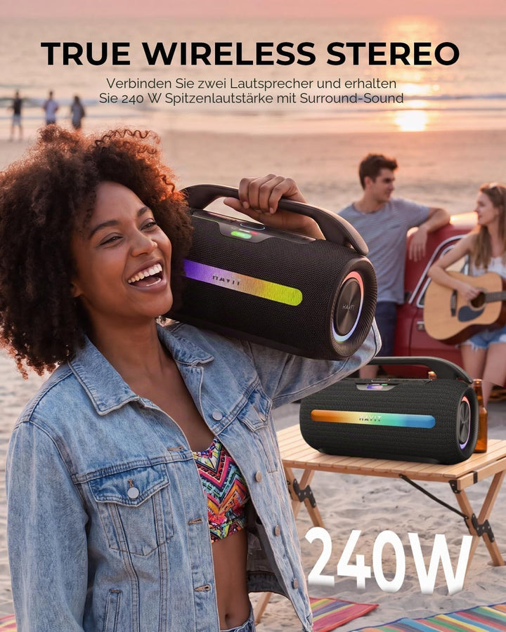 havit 120W MAX Outdoor Lautsprecher, IPX6 Wasserdichter Tragbarer Bluetooth Lautsprecher mit 2.2 K,