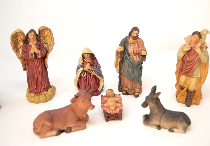Z1 10 x Weihnachtsfiguren, 12,5 cm, Krippen-Szenen-Set, Figuren Tiere, Geburt Jesu, 3 Könige, Krippe