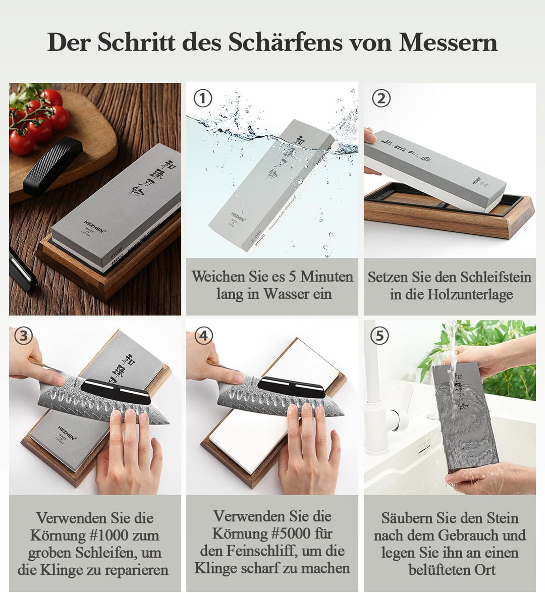 HEZHEN Doppelseitiger Abziehstein, Gross Weisskorund Schleifstein Wetzstein, Professionell Messersch