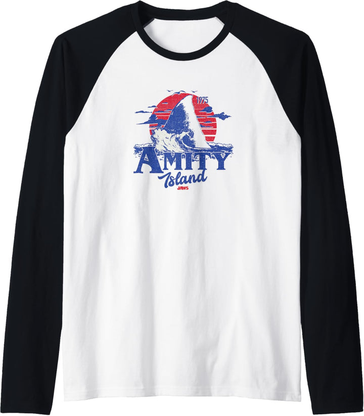 Jaws Transparent Shark Fin Amity Island Script Raglan