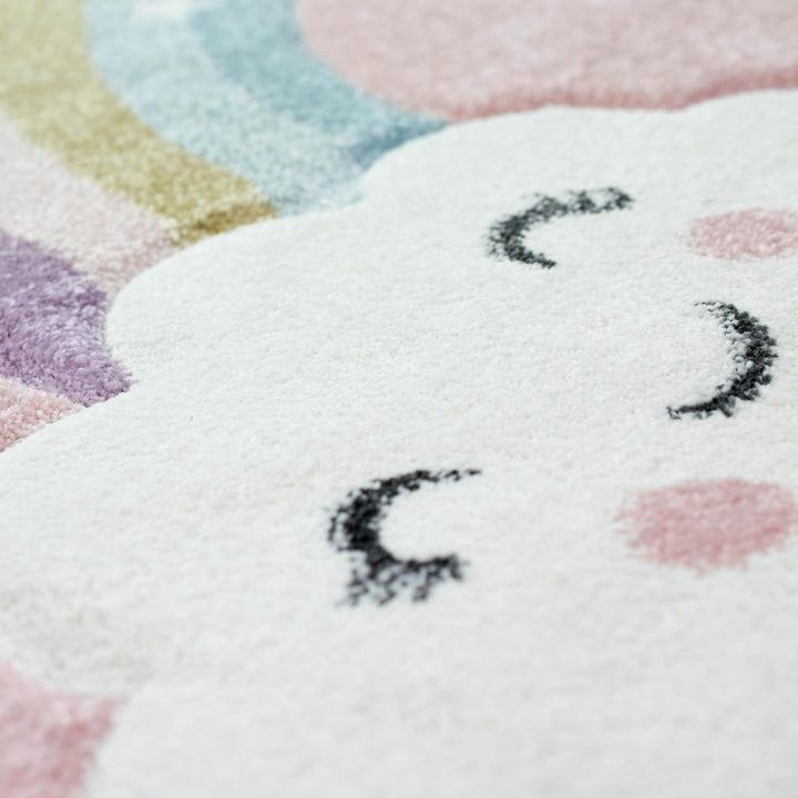Teppich-Traum Kinderteppich Kinderzimmerteppich Regenbogen mit Wolken und Herzen in rosa Grösse 80x1
