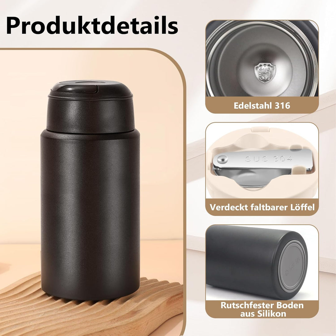 Thermobehälter für Essen 550ml, Edelstahl Warmhaltebehälter Essen mit Löffel, müslibecher to go, The