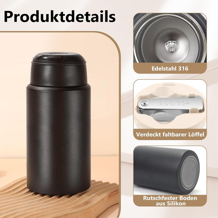 Thermobehälter für Essen 550ml, Edelstahl Warmhaltebehälter Essen mit Löffel, müslibecher to go, The