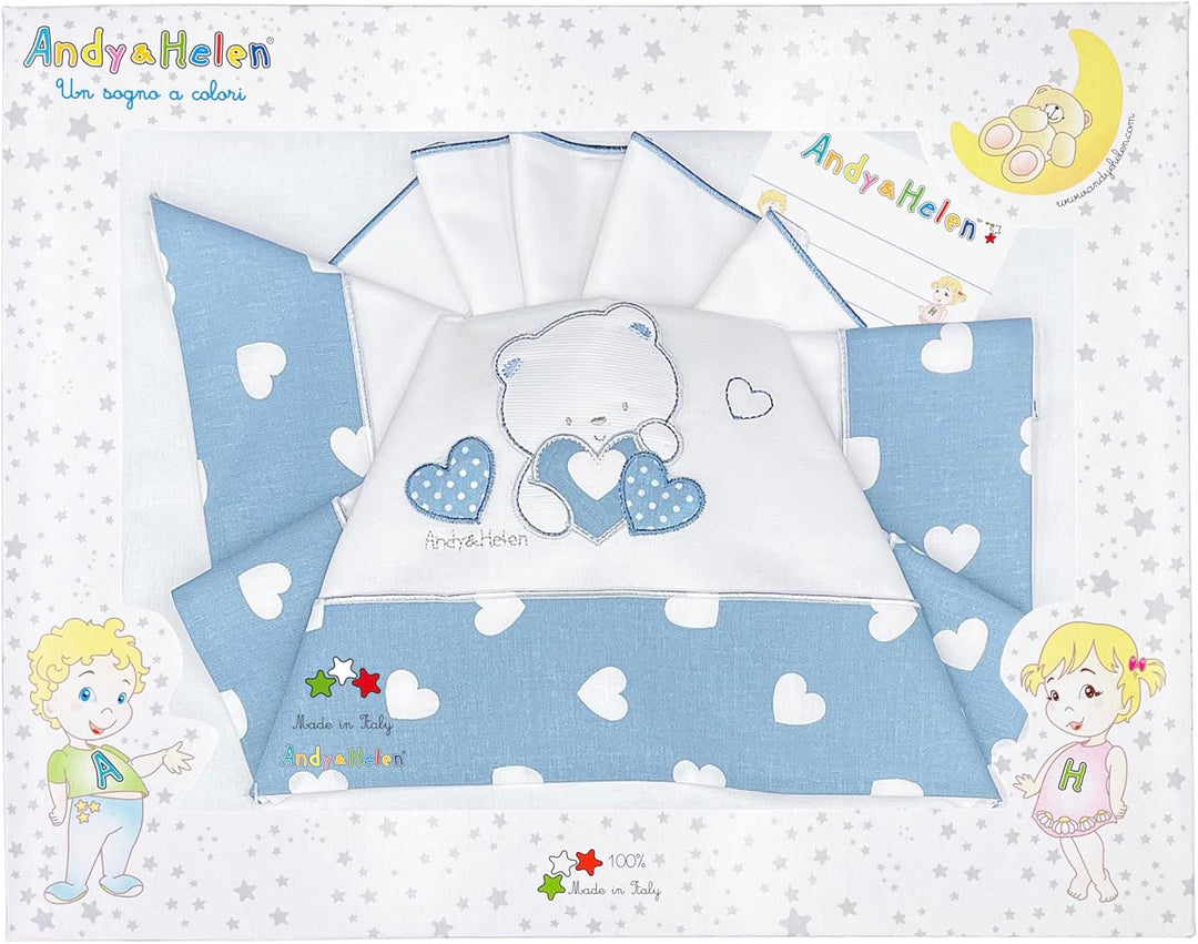 ANDY & HELEN Bettwäsche-Set für Kinderwagen, Bestickt, Spannbettlaken mit Gummibändern und Kissenbez