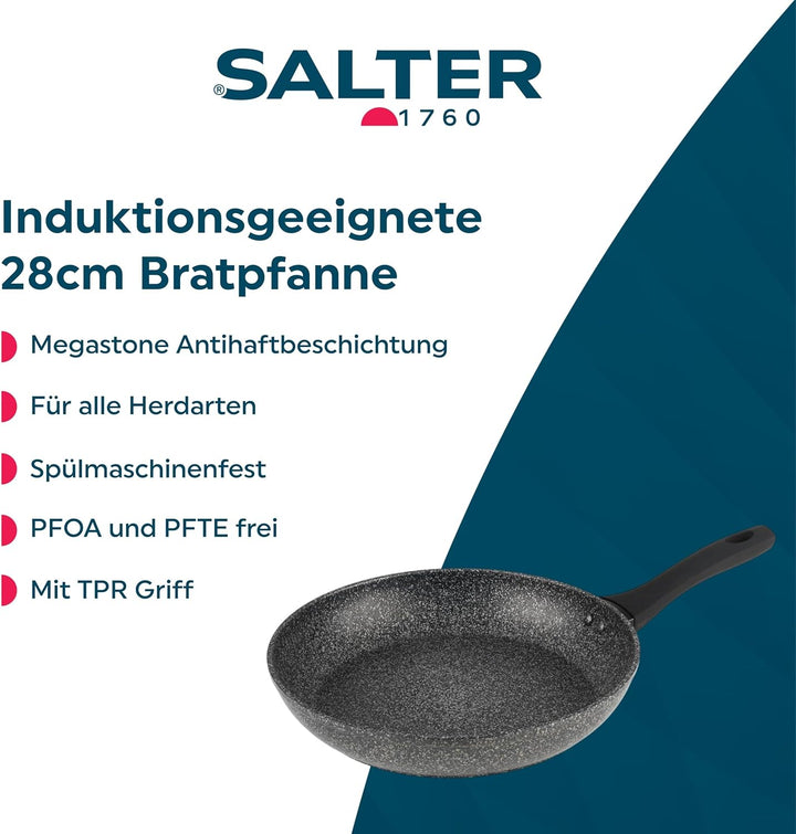 Salter BW05747S Antihaft Bratpfanne - 28cm Pfanne, Spülmaschinengeeignet, Abriebfest Megastone 7x La