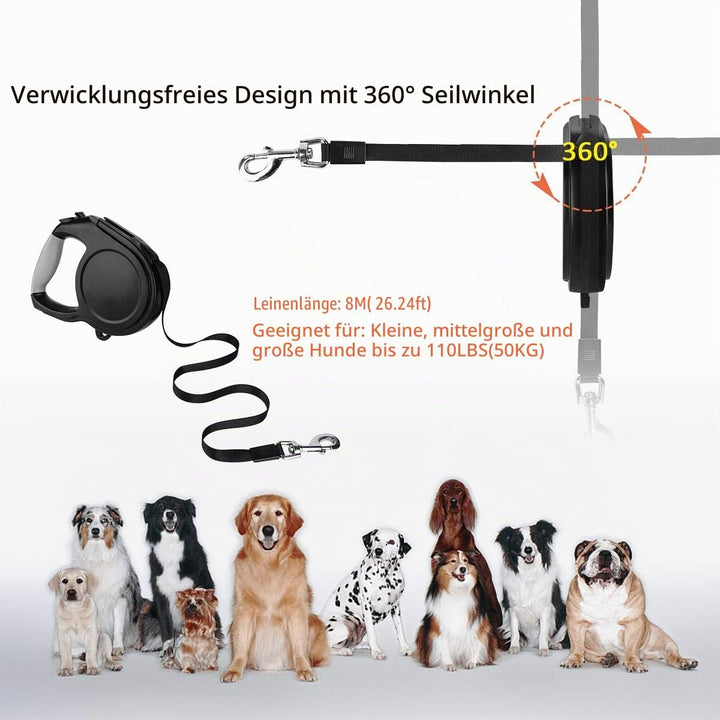 Rollleinen für Hunde, SUPERNIGHT 8M Einziehbar Hundeleine für Samll Mittelgrosse und grosse Hunde bi