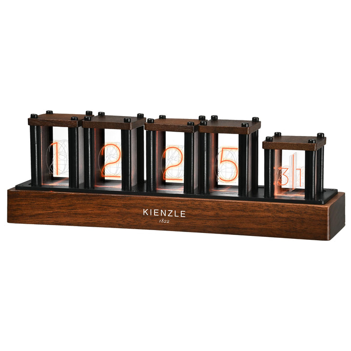 Kienzle LED-Nixie-Uhr mit RGB-Beleuchtung in 1.600 Farben, Echt­Holz, 6 Anzeigemodi, vormontiert, US
