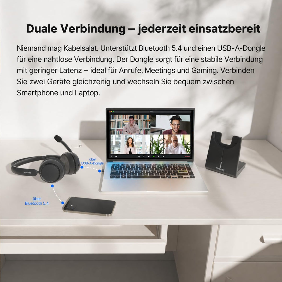 NEARITY EP320 Wireless Headset mit Mikro für Arbeit, Bluetooth-Headset mit Geräuschunterdrückung, US