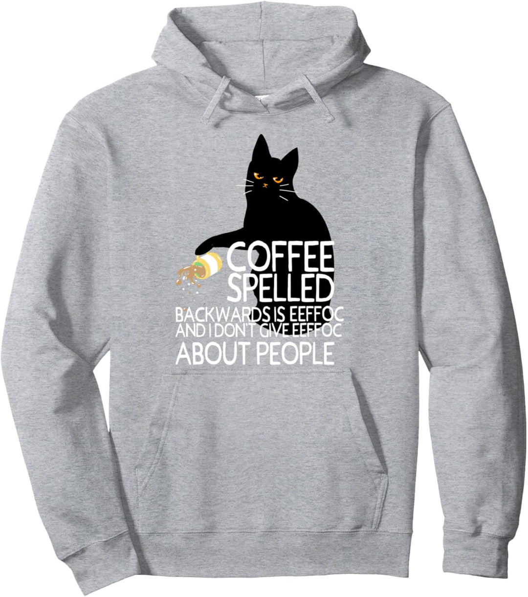 Kaffee Dinkel Rückwärts Ist Eeffoc Lustige Schwarze Katze Pullover Hoodie