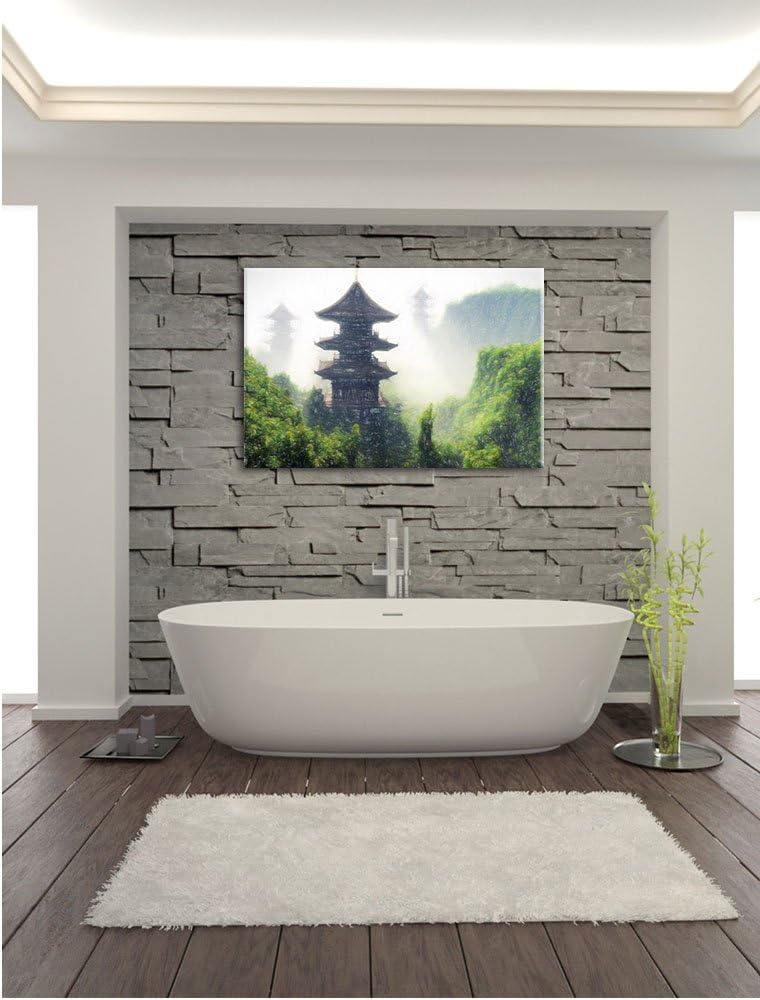 Pixxprint chinesische Häuser, Grösse: 120x80cm, Leinwandbild, fertig gespannt, Wandbild, Dekoration,