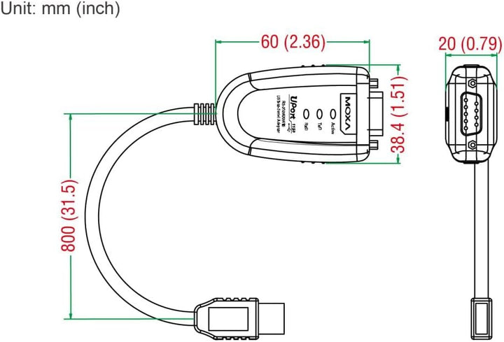 digitX Uport 1110 Moxa USB-zu-RS232-Konverter für serielle Schnittstellen