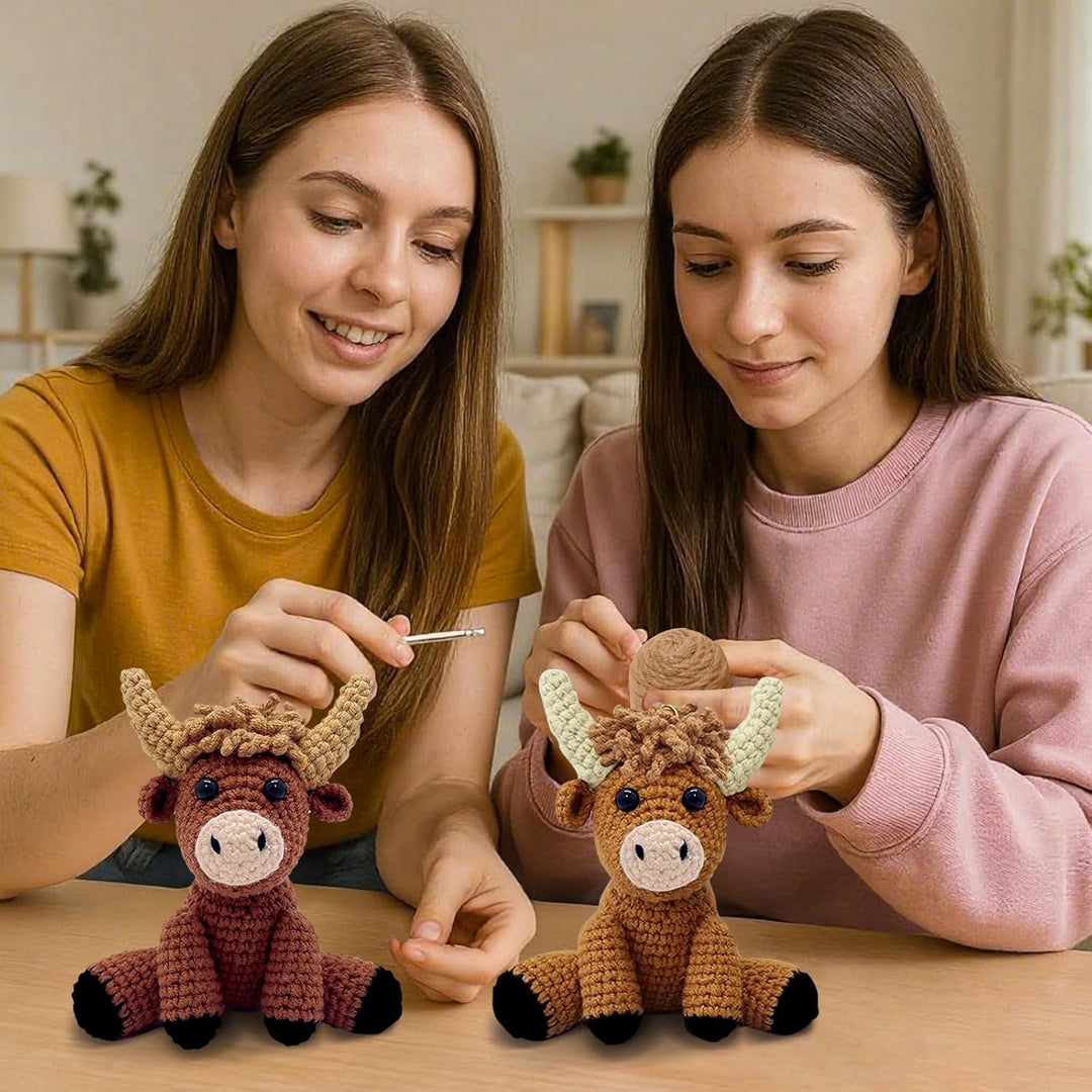 DEMIUKO Häkelset für Anfänger Häkeln Tiere 2 Stück Hochlandrind Strickset für Erwachsene Kinder Stri