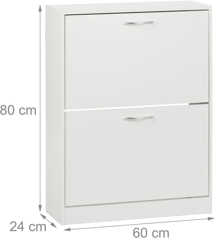 Relaxdays Schuhschrank, HxBxT: 80 x 60 x 24 cm, für 12 Paar, 2 Klappen, schmaler Schuhkipper, Flur S