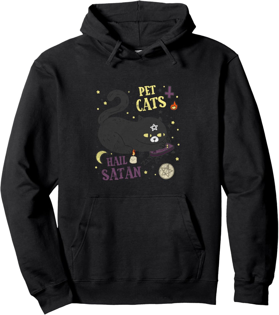 Pet Cats Hail Satan Kawaii Satanic Cat Gothic Witch Pullover Hoodie