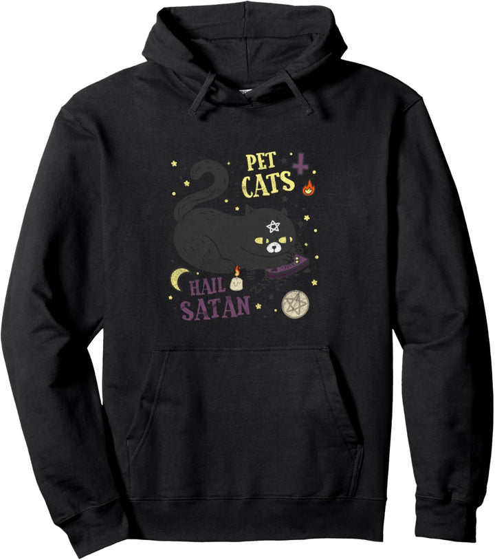 Pet Cats Hail Satan Kawaii Satanic Cat Gothic Witch Pullover Hoodie