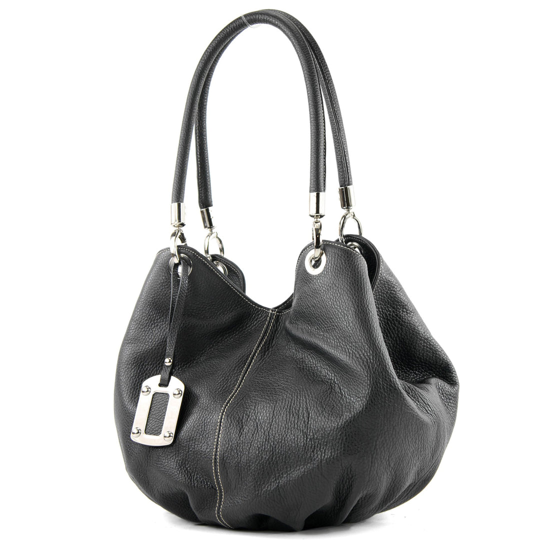 modamoda de - 228 - ital. Beuteltasche aus festem Leder Schwarz, Schwarz
