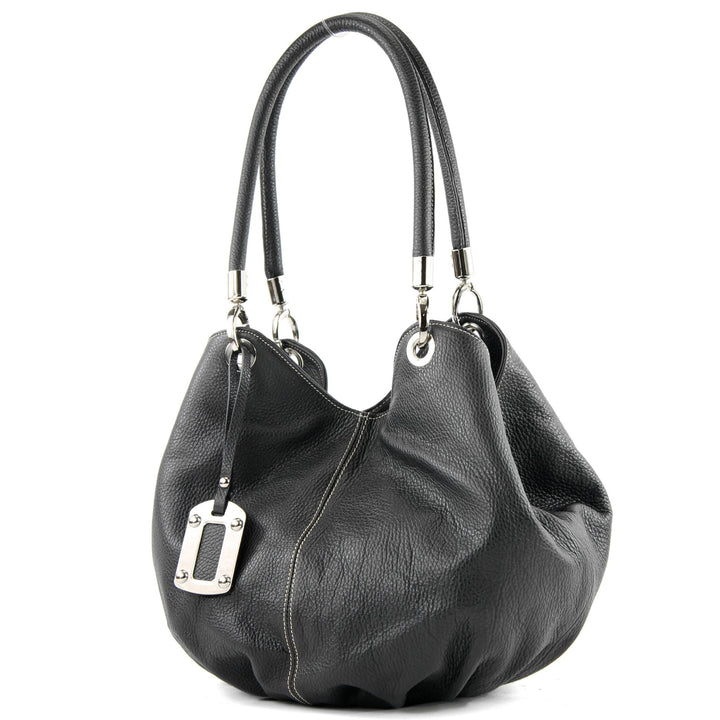 modamoda de - 228 - ital. Beuteltasche aus festem Leder Schwarz, Schwarz