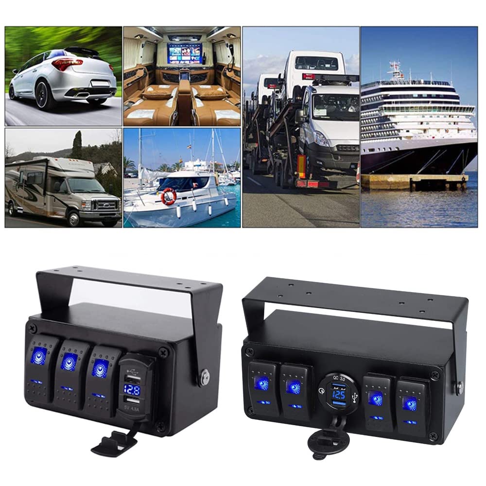 TOTMOX 4 Gang 12V-24V Wippschalter Panel mit 4.8A Dual USB Fast Charge/Quick Charge 3.0 Ports, Unive