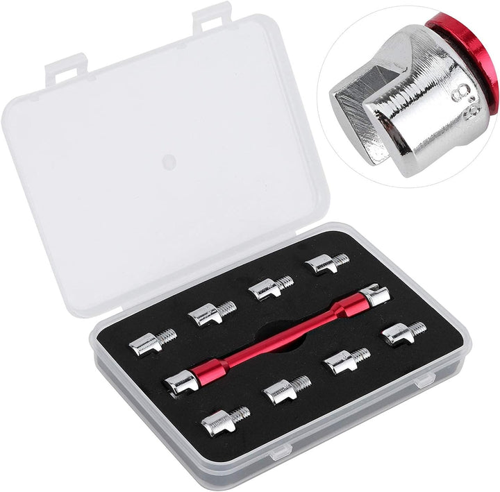 Qiilu Motorrad Speichenschlüssel, Motorrad Speichen Schlüssel CNC Schraubenschlüssel Set 5,0-6,8 Län