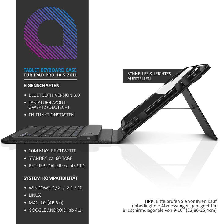 CSL - Bluetooth Slim Tastatur für Tablets 9-10 Zoll - für Apple iPad 2 3 4 UVM. inkl. Kunstledercase