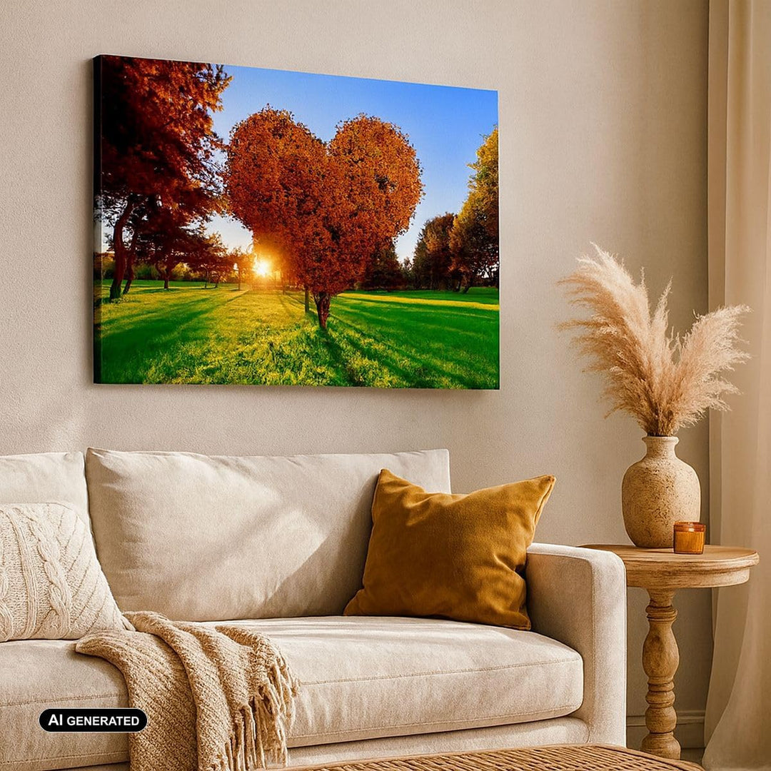Bilder auf Leinwand 100x70cm Leinwandbild Baum Park Frühling Herz Gross Wanddeko Bild Schlafzimmer K