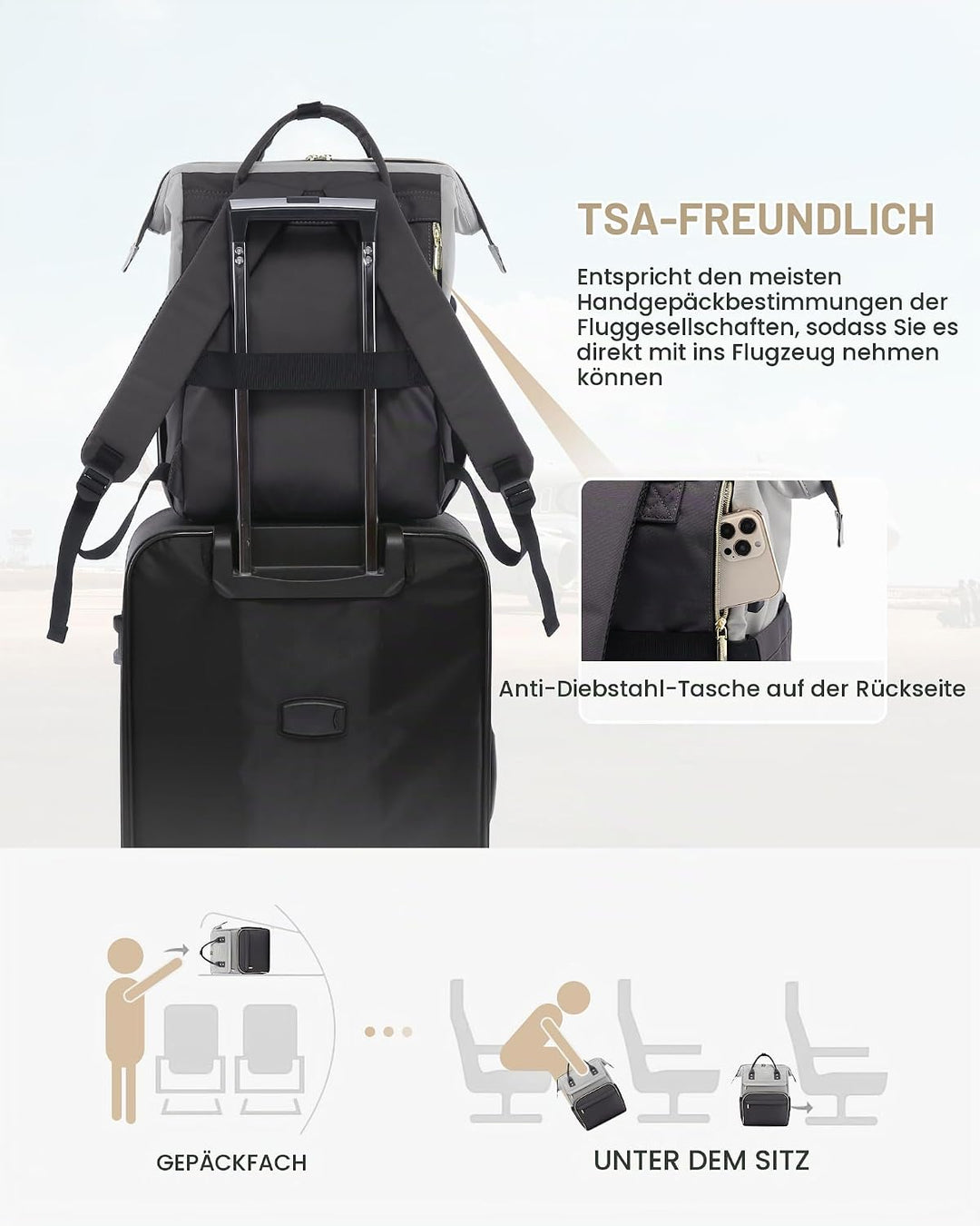 LOVEVOOK Rucksack Damen, Laptop Rucksack 17 Zoll, Schulrucksack Teenager | Reiserucksack Arbeitsruck