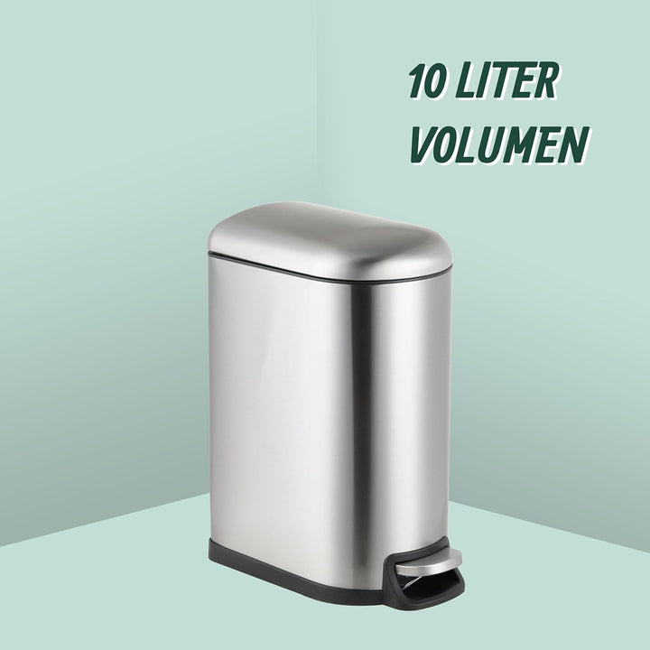 Relaxdays Mülleimer, 10 Liter, Absenkautomatik, entnehmbarer Inneneimer, Kosmetikeimer mit Deckel, B