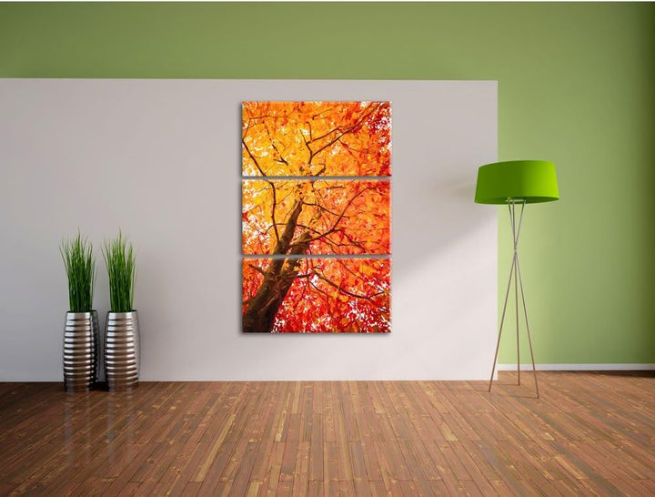Pixxprint Feurige Herbstblätter Kunst als Leinwandbild/Grösse: 3 Teilig (120x80 cm) cm/Wandbild/Kuns