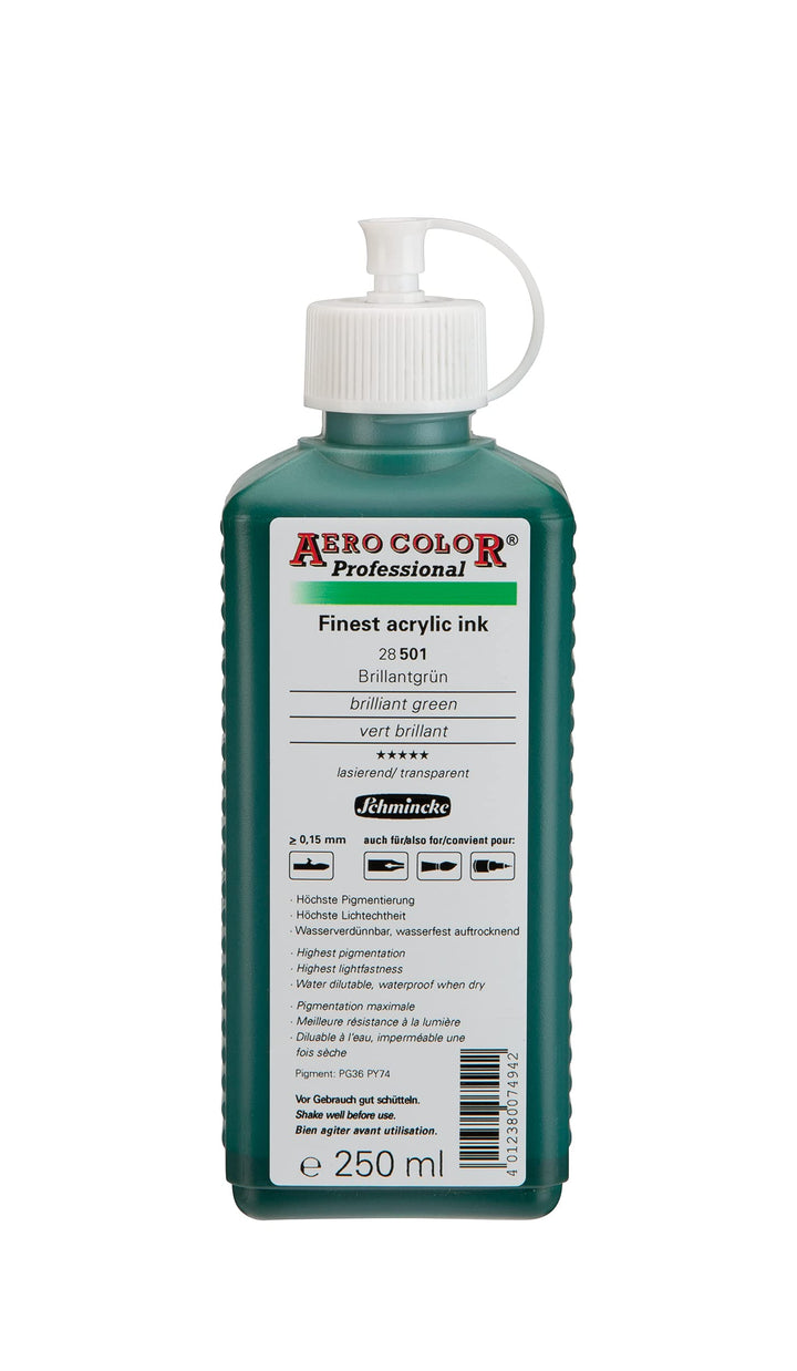 Schmincke - AERO COLOR Professional, Brillantgrün 250 ml, 28501027, feinst-flüssige, farbstarke Acry
