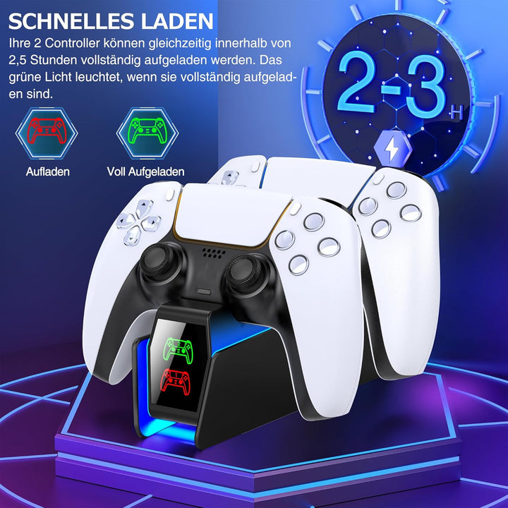 PS5 Controller Ladestation Zubehör, Dual PS5 Ladestation Controller mit RGB Light, Ladestation PS5 C