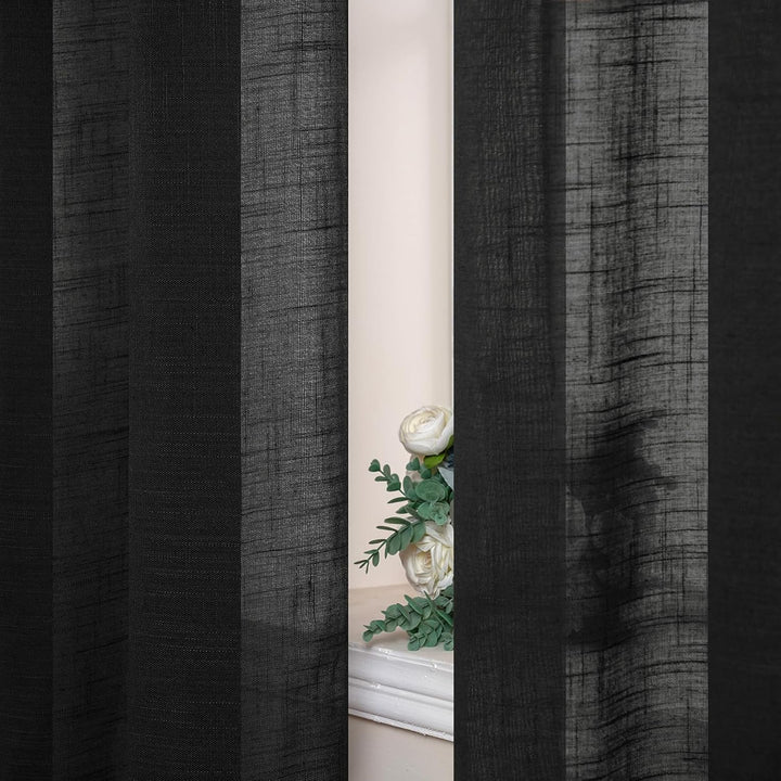 MIULEE 2er Set Voile Vorhang Sheer Leinenvorhang mit Ösen Transparente Leinen Optik Gardine Ösenscha