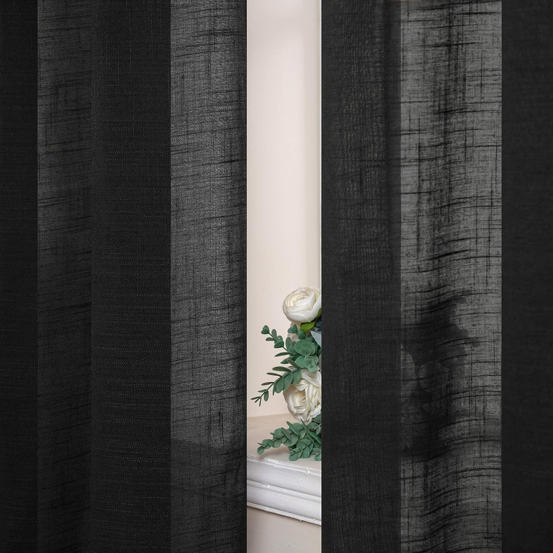 MIULEE 2er Set Voile Vorhang Sheer Leinenvorhang mit Ösen Transparente Leinen Optik Gardine Ösenscha