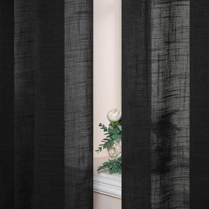 MIULEE 2er Set Voile Vorhang Sheer Leinenvorhang mit Ösen Transparente Leinen Optik Gardine Ösenscha