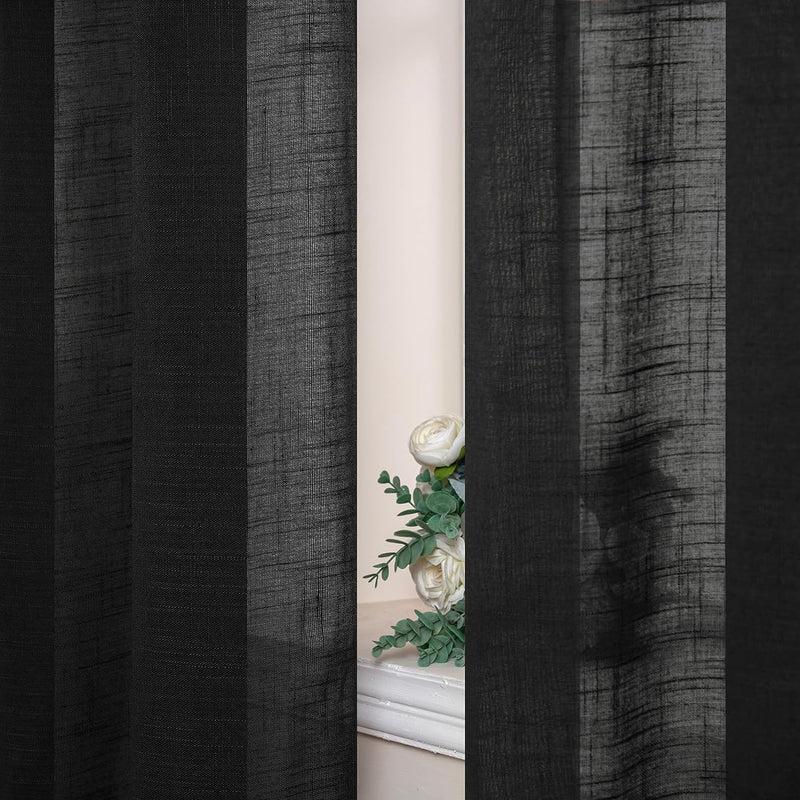 MIULEE 2er Set Voile Vorhang Sheer Leinenvorhang mit Ösen Transparente Leinen Optik Gardine Ösenscha