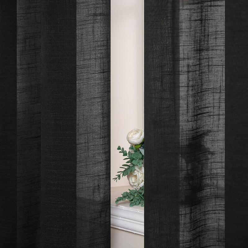 MIULEE 2er Set Voile Vorhang Sheer Leinenvorhang mit Ösen Transparente Leinen Optik Gardine Ösenscha