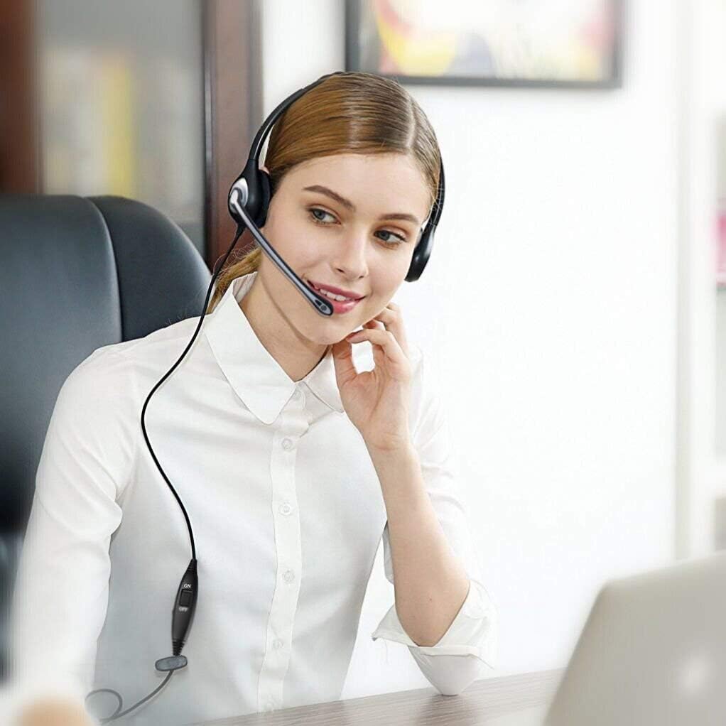 Wantek Telefon Headset Binaural mit Noise Cancelling Mikrofon, Call Center Kopfhörer für Gigaset Pan