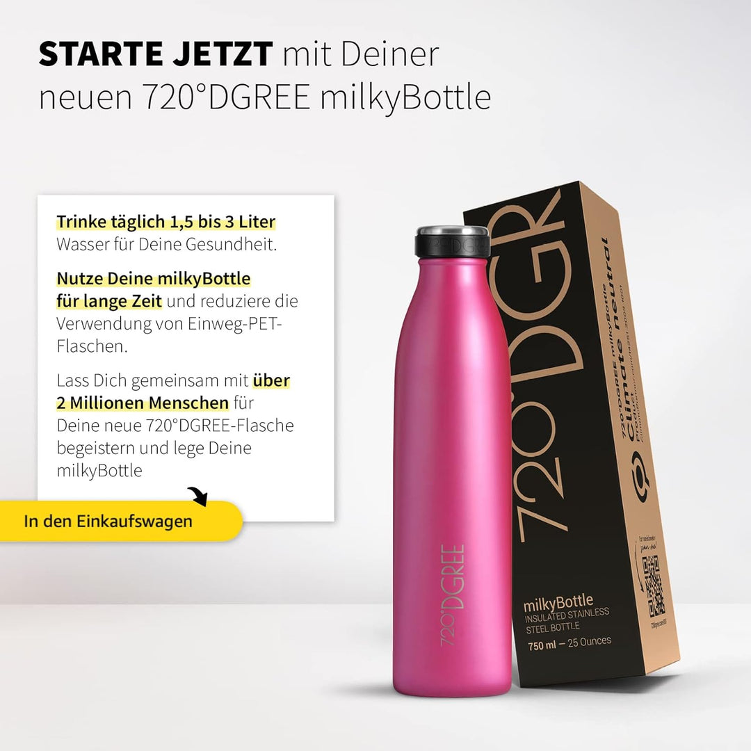 720°DGREE Edelstahl Trinkflasche “milkyBottle” - 750ml - BPA-Frei, Auslaufsicher, Kohlensäure geeign