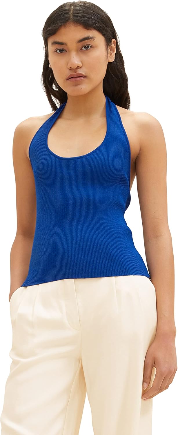 TOM TAILOR Denim Damen Basic Neckholder Top, L 14531 - Shiny Royal