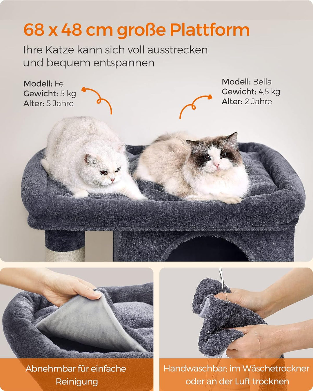 Feandrea Kratzbaum, 101 cm Katzenbaum, XL, Katzenhaus für extra grosse Katzen bis zu 20 kg, grosse P