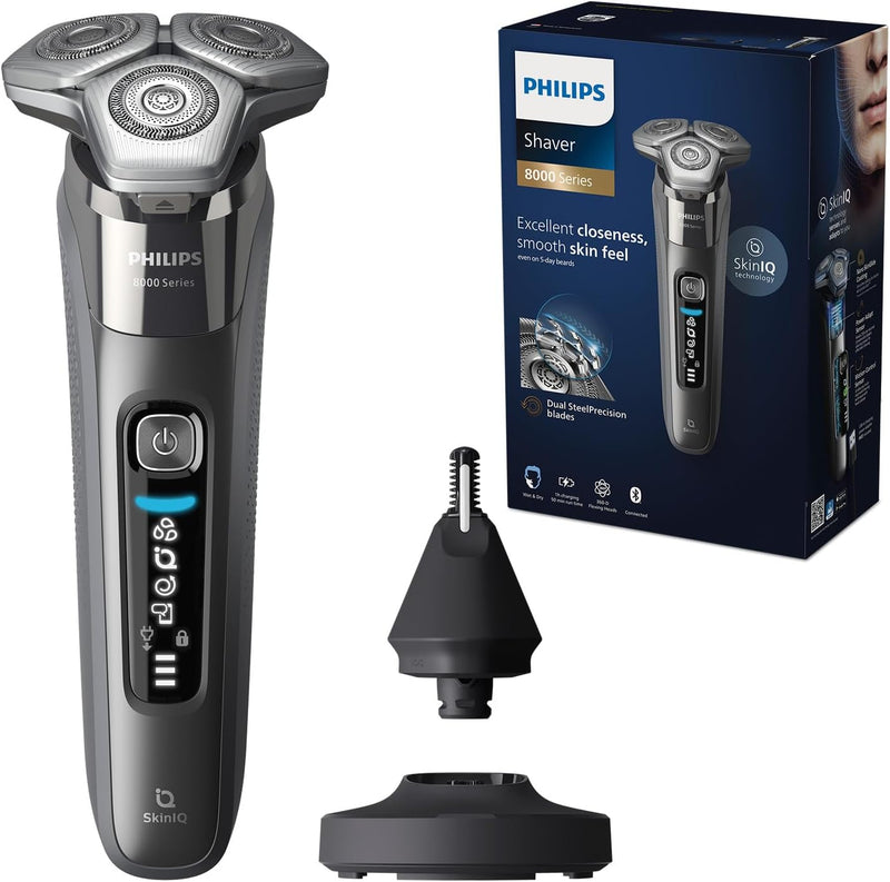 Philips Shaver Series 8000 – Elektrischer Nass- und Trockenrasierer mit SkinIQ Technologie, ausklapp