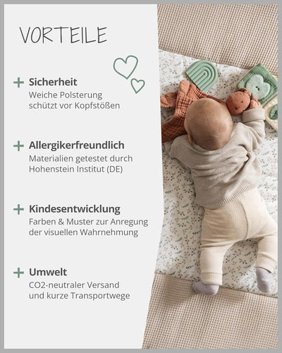 ULLENBOOM ® Baby Krabbeldecke 120x120 cm gepolstert - Floral-Sand (Made in EU) - Krabbeldecke für Ba