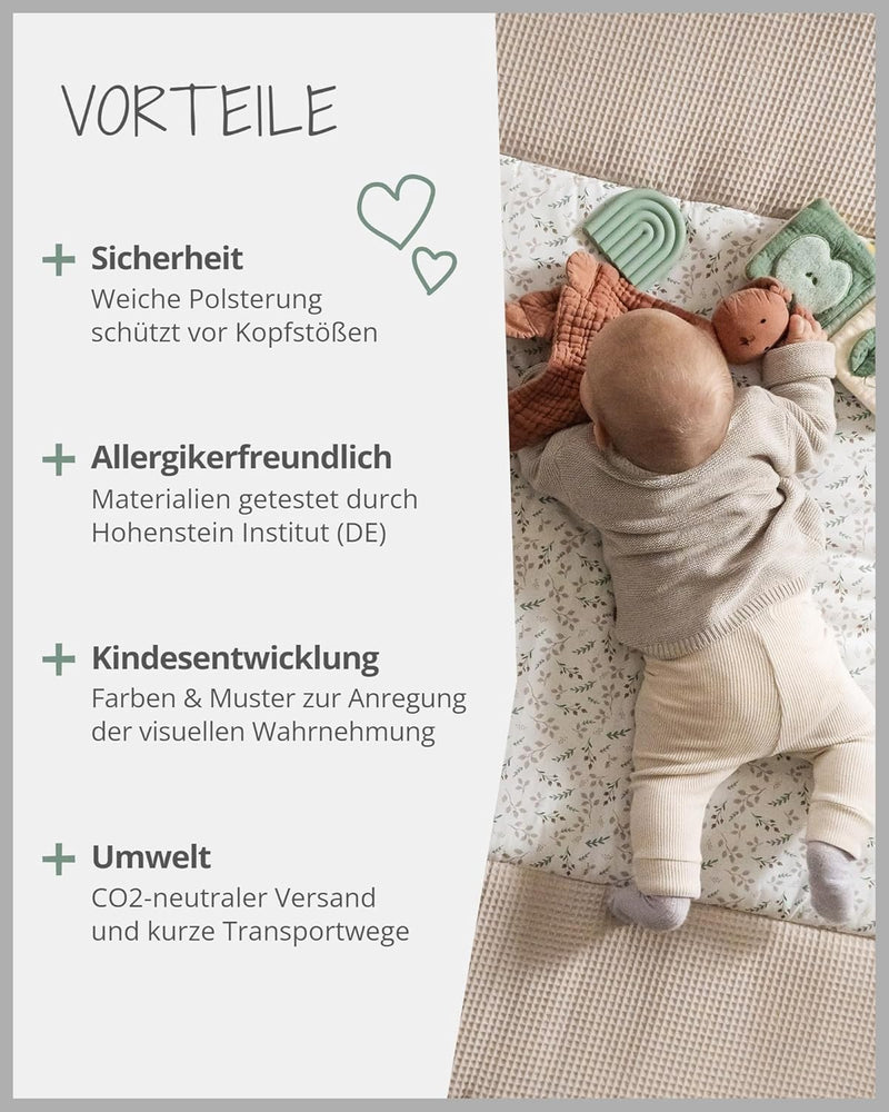 ULLENBOOM ® Baby Krabbeldecke 120x120 cm gepolstert - Floral-Sand (Made in EU) - Krabbeldecke für Ba