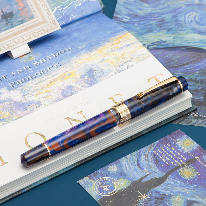 Asvine P20 Kolben Füllhalter Lila Harz, Iridium Mittlere Spitze Gold Trim Business Signature, Smooth