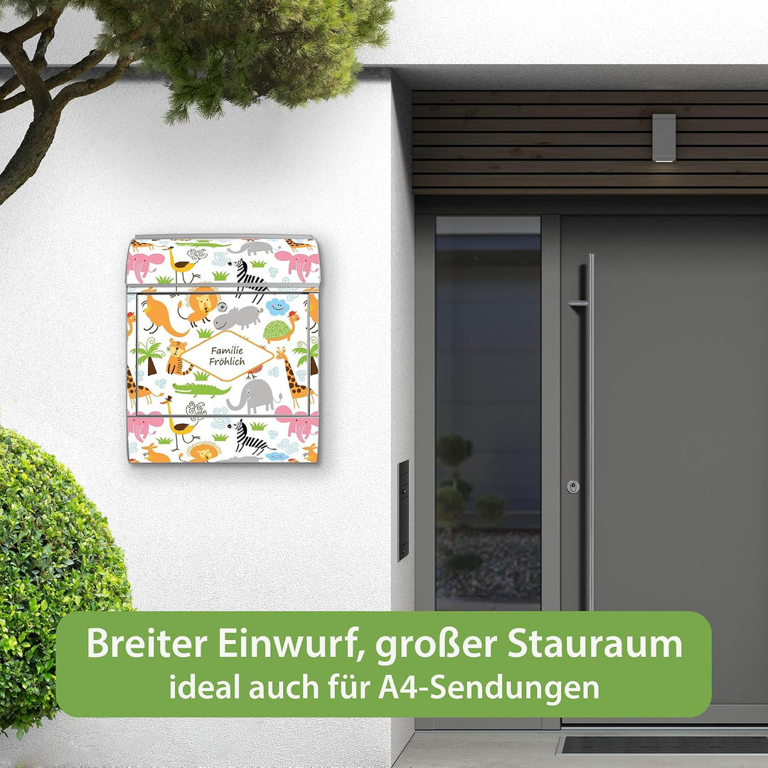 banjado Design Briefkasten personalisiert 38,5x46,5x13cm &amp; 2 Schlüssel - Briefkasten Stahl Silber Ze