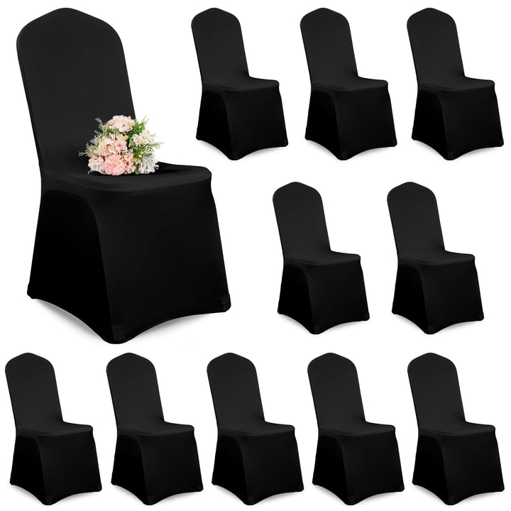 Showgeous 10 Stück Stuhlhussen Schwarz Polyester Spandex Lycra Stretch Stuhlhussen Esszimmer Hochzei