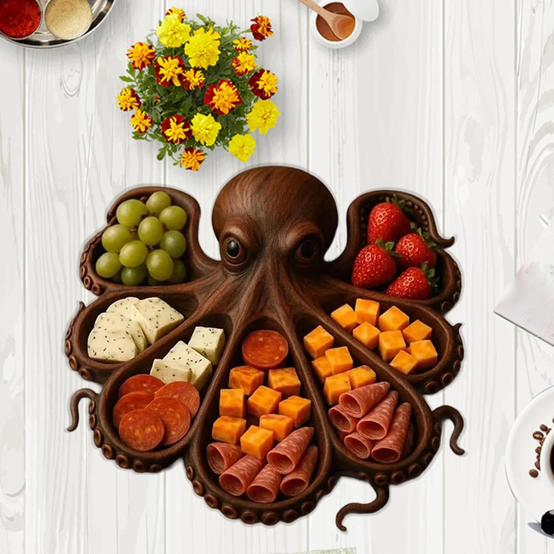 Charcuterie-Platte,Holz Servierplatte Mit Oktopus-Design Für Charcuterie | Aufbewahrungsbox Mit Unte
